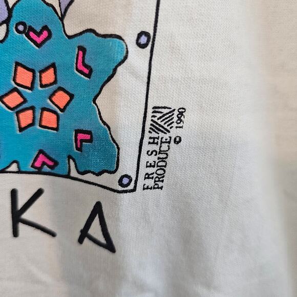 Vintage Alaska Flower T-Shirt Womens Large 90s White Cottage Granny Streetwear - Picture 4 of 8